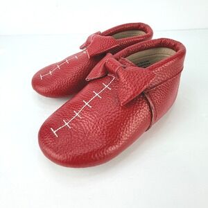 Monkey Feet 2-3year Toddler Red Leather Moccasin Boots Bow Football Stitch Shoes